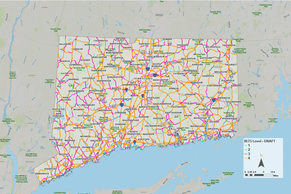 map of the draft Existing
												Conditions BLTS results.